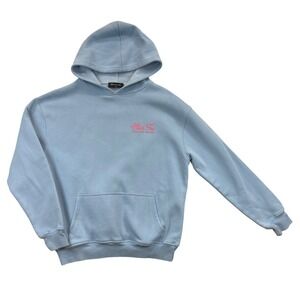 White Fox Hoodie Sweatshirt Womens S/M Light Blue Pink Graphic With Love Era 8.5